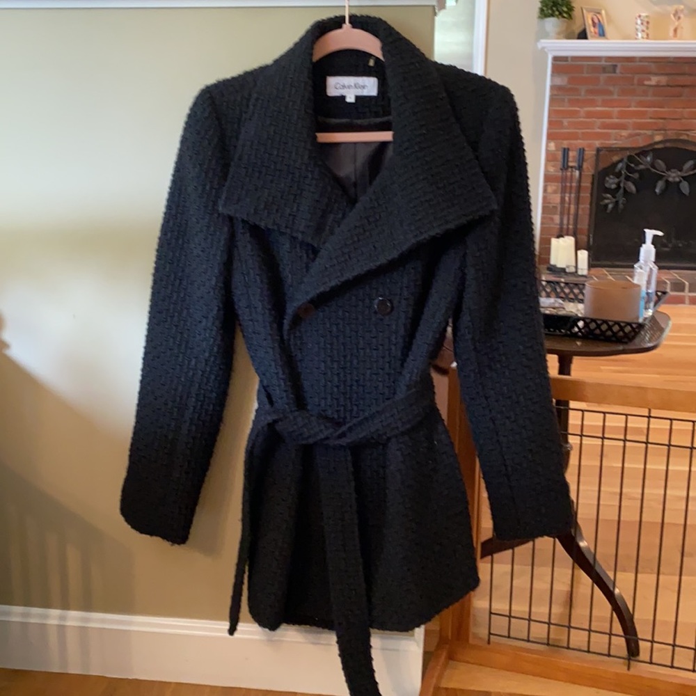 Black textured Calvin Klein Pea Coat size 4